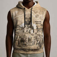 Mansa Musa Sleeveless Hoodie Sepia Map Historic Pilgrimage Empire Expedition 1324 African Royalty Legacy - Wonder Print Shop