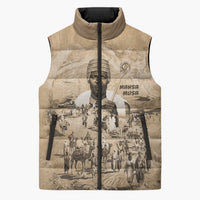 Mansa Musa Sleeveless Puffer Jacket Sepia Map Historic Pilgrimage Empire Expedition 1324 African Royalty Legacy - Wonder Print Shop