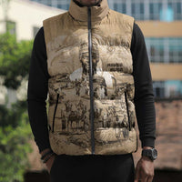 Mansa Musa Sleeveless Puffer Jacket Sepia Map Historic Pilgrimage Empire Expedition 1324 African Royalty Legacy - Wonder Print Shop