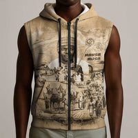 Mansa Musa Sleeveless Zip Hoodie Sepia Map Historic Pilgrimage Empire Expedition 1324 African Royalty Legacy - Wonder Print Shop