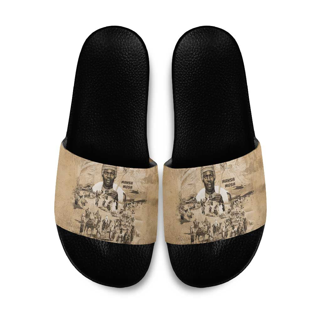 Mansa Musa Slide Sandals Sepia Map Historic Pilgrimage Empire Expedition 1324 African Royalty Legacy - Wonder Print Shop