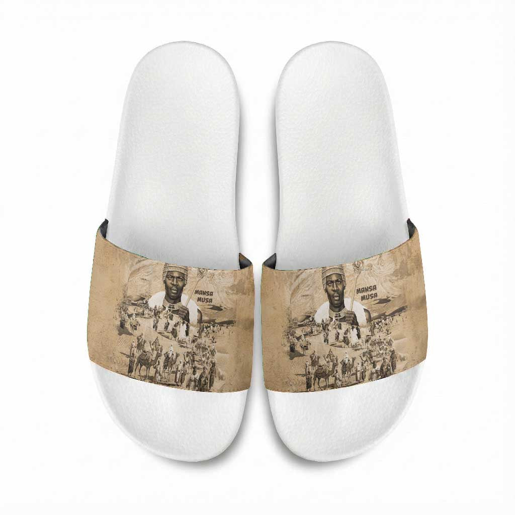 Mansa Musa Slide Sandals Sepia Map Historic Pilgrimage Empire Expedition 1324 African Royalty Legacy - Wonder Print Shop