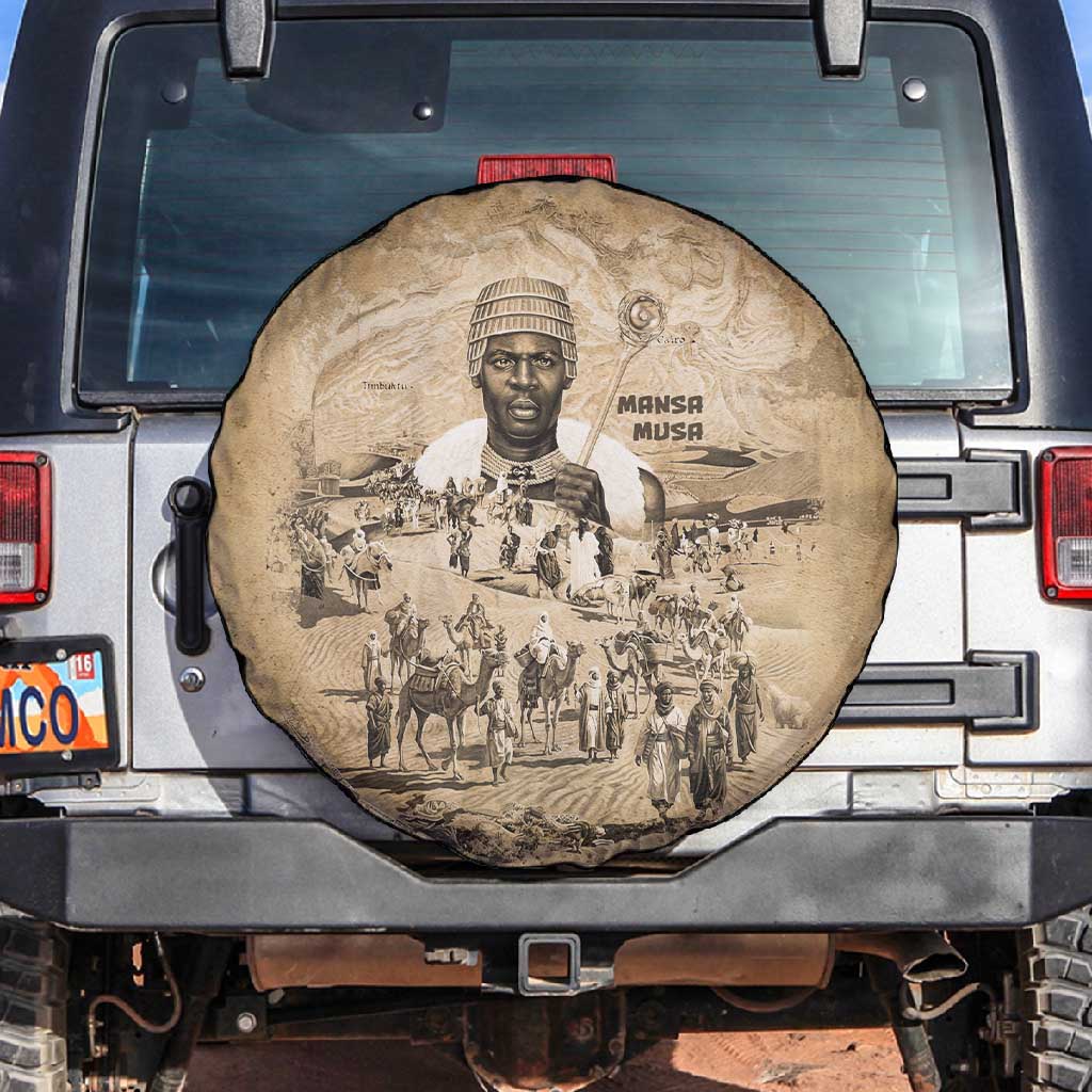 Mansa Musa Spare Tire Cover Sepia Map Historic Pilgrimage Empire Expedition 1324 African Royalty Legacy - Wonder Print Shop
