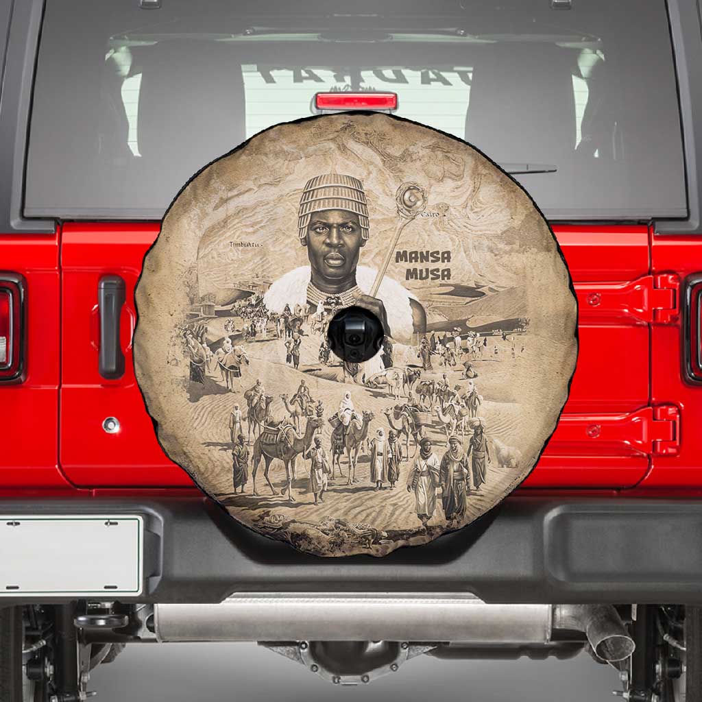 Mansa Musa Spare Tire Cover Sepia Map Historic Pilgrimage Empire Expedition 1324 African Royalty Legacy - Wonder Print Shop