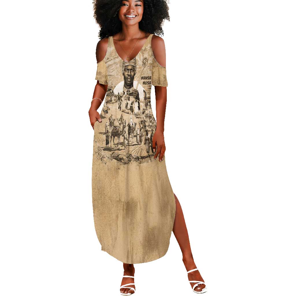 Mansa Musa Summer Maxi Dress Sepia Map Historic Pilgrimage Empire Expedition 1324 African Royalty Legacy - Wonder Print Shop