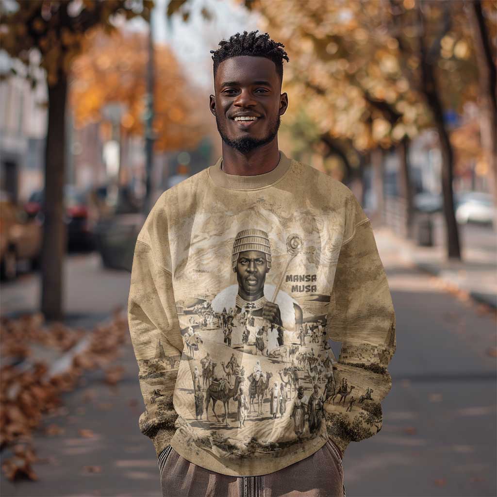 Mansa Musa Sweatshirt Sepia Map Historic Pilgrimage Empire Expedition 1324 African Royalty Legacy - Wonder Print Shop