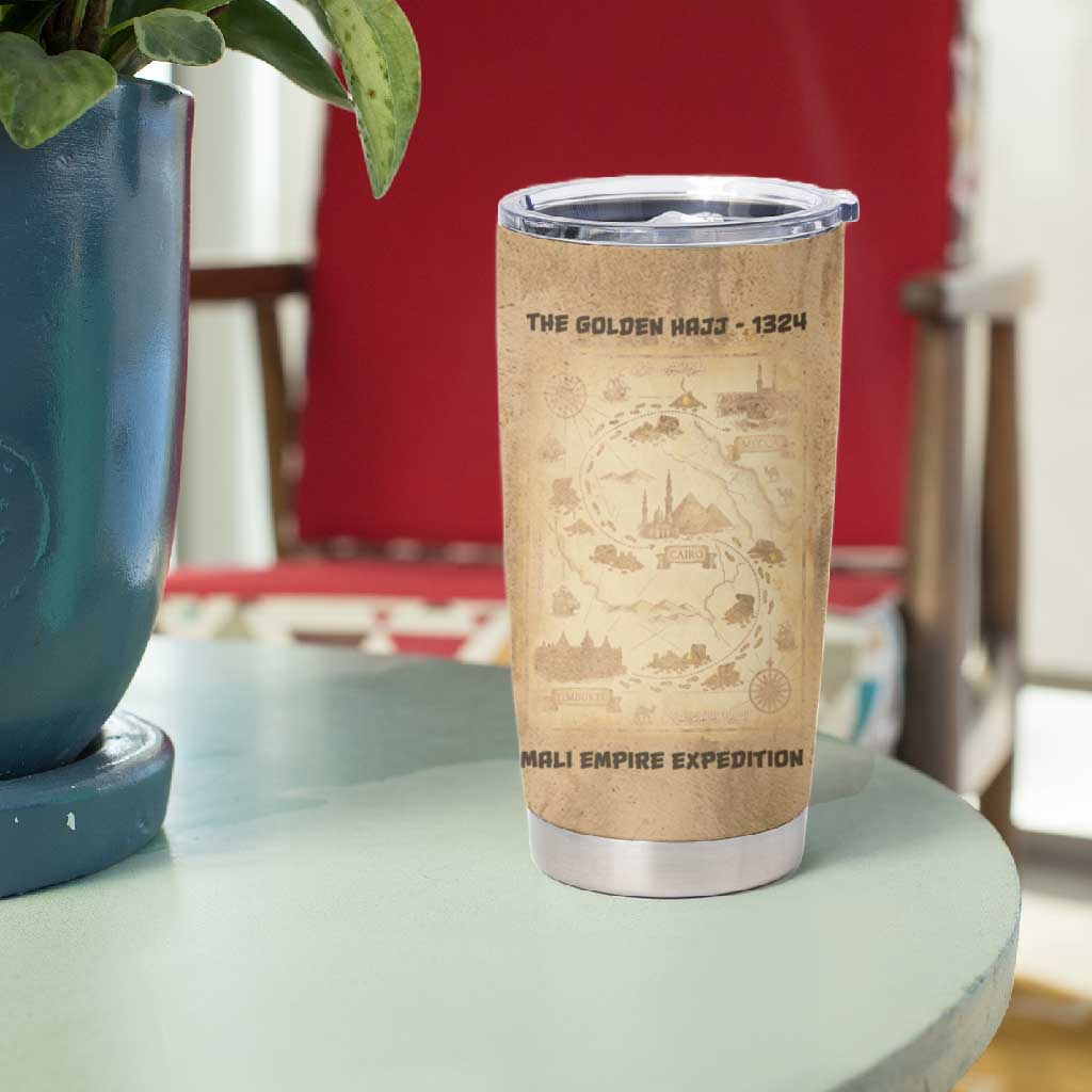 Mansa Musa Tumbler Cup Sepia Map Historic Pilgrimage Empire Expedition 1324 African Royalty Legacy - Wonder Print Shop