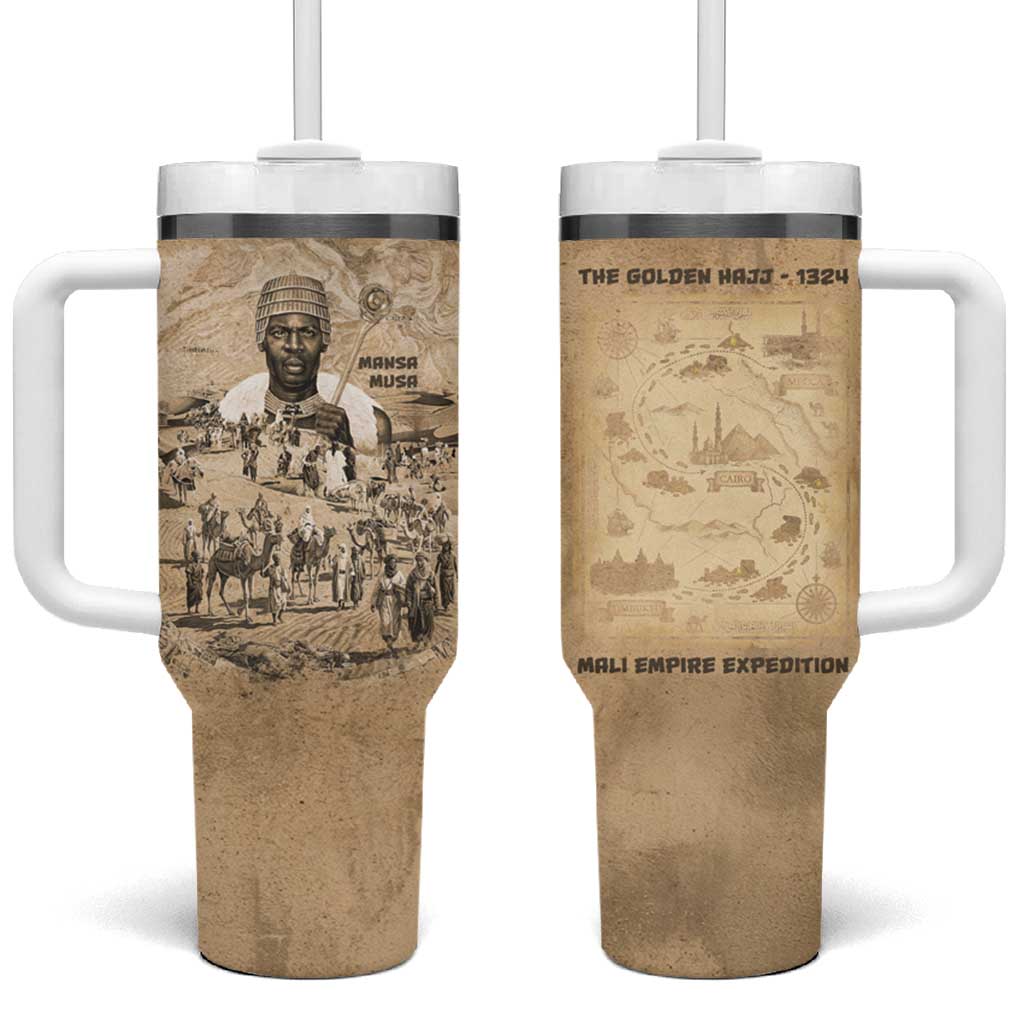 Mansa Musa Tumbler With Handle Sepia Map Historic Pilgrimage Empire Expedition 1324 African Royalty Legacy - Wonder Print Shop