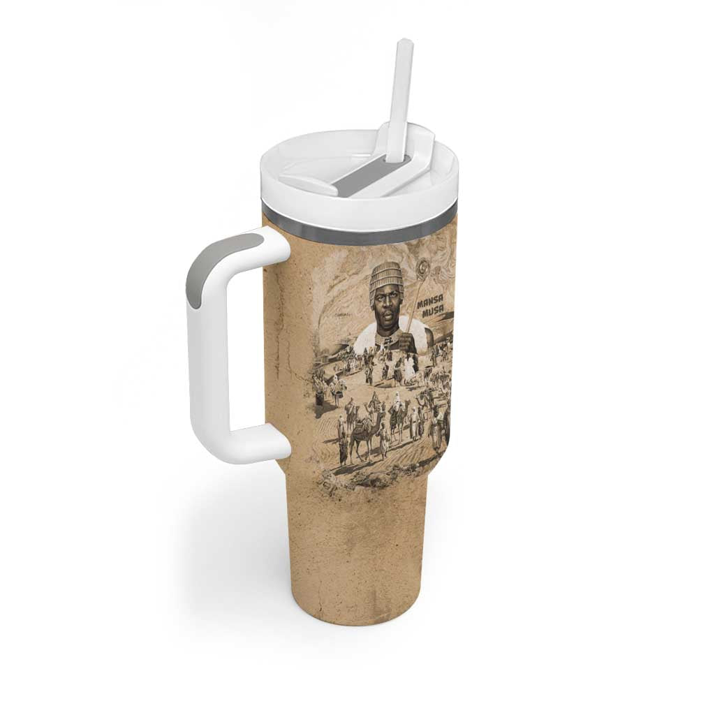 Mansa Musa Tumbler With Handle Sepia Map Historic Pilgrimage Empire Expedition 1324 African Royalty Legacy - Wonder Print Shop