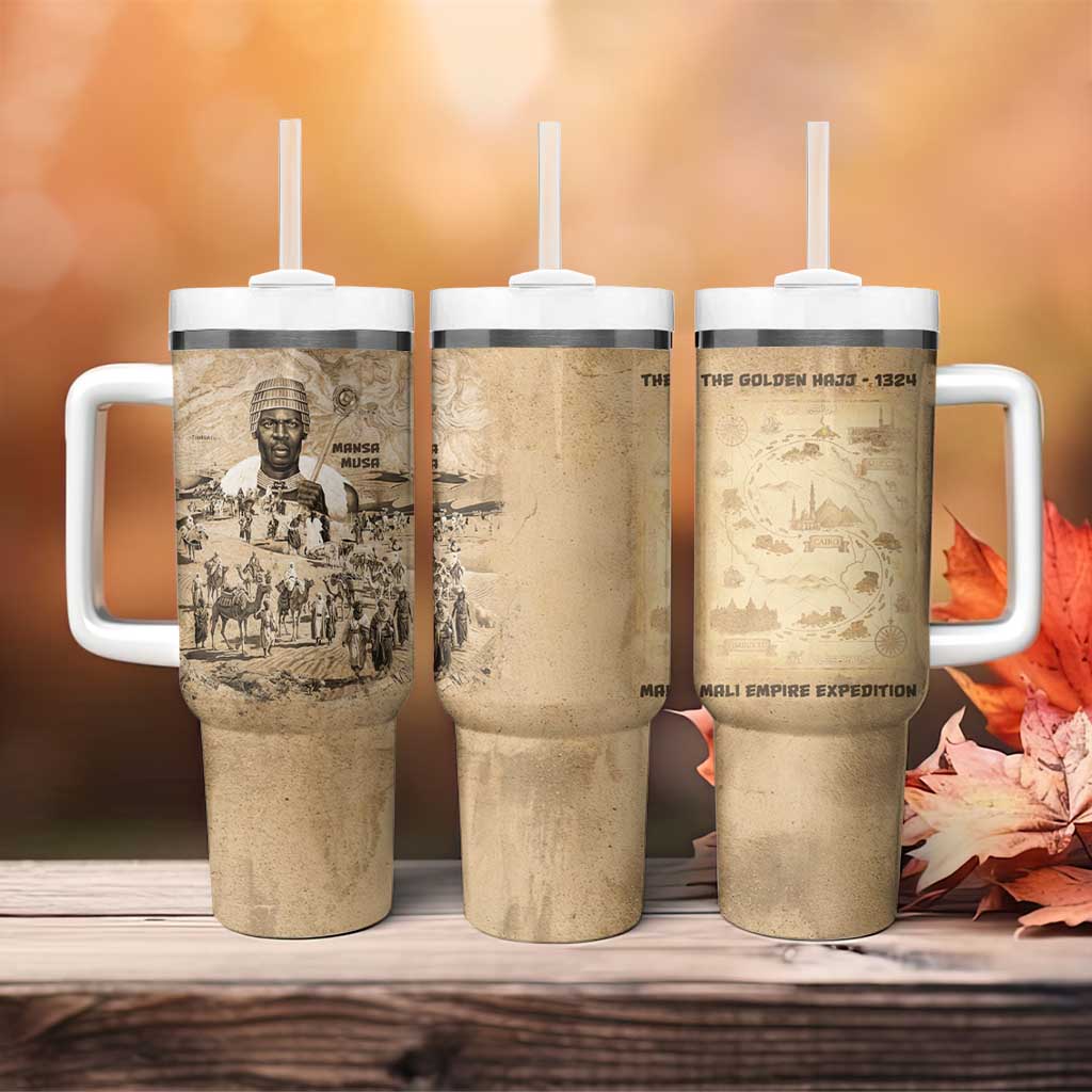 Mansa Musa Tumbler With Handle Sepia Map Historic Pilgrimage Empire Expedition 1324 African Royalty Legacy - Wonder Print Shop