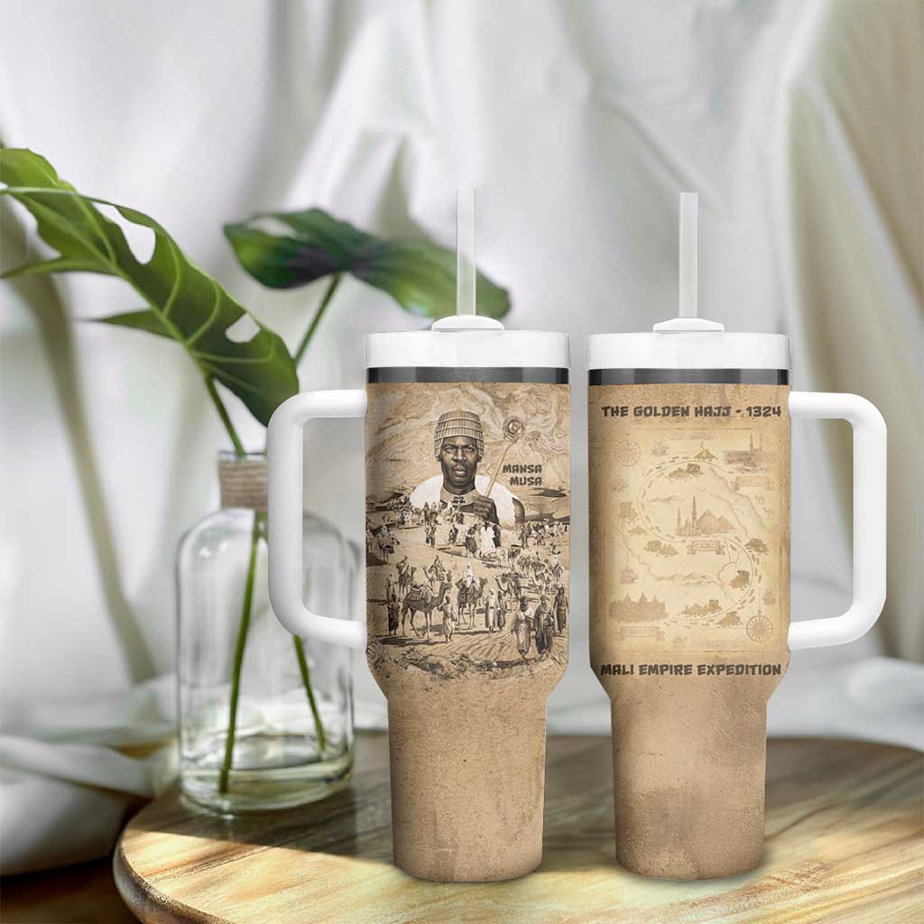 Mansa Musa Tumbler With Handle Sepia Map Historic Pilgrimage Empire Expedition 1324 African Royalty Legacy - Wonder Print Shop