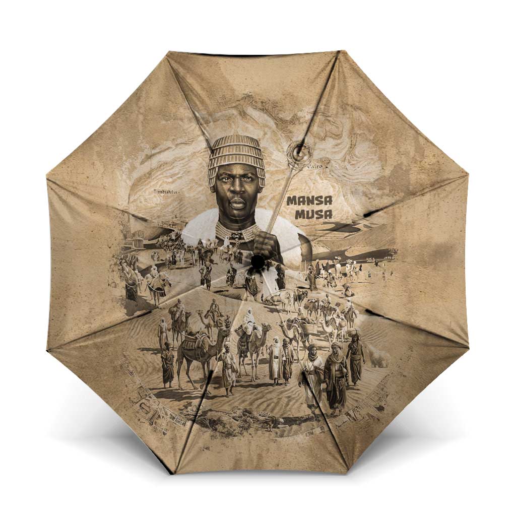 Mansa Musa Umbrella Sepia Map Historic Pilgrimage Empire Expedition 1324 African Royalty Legacy - Wonder Print Shop