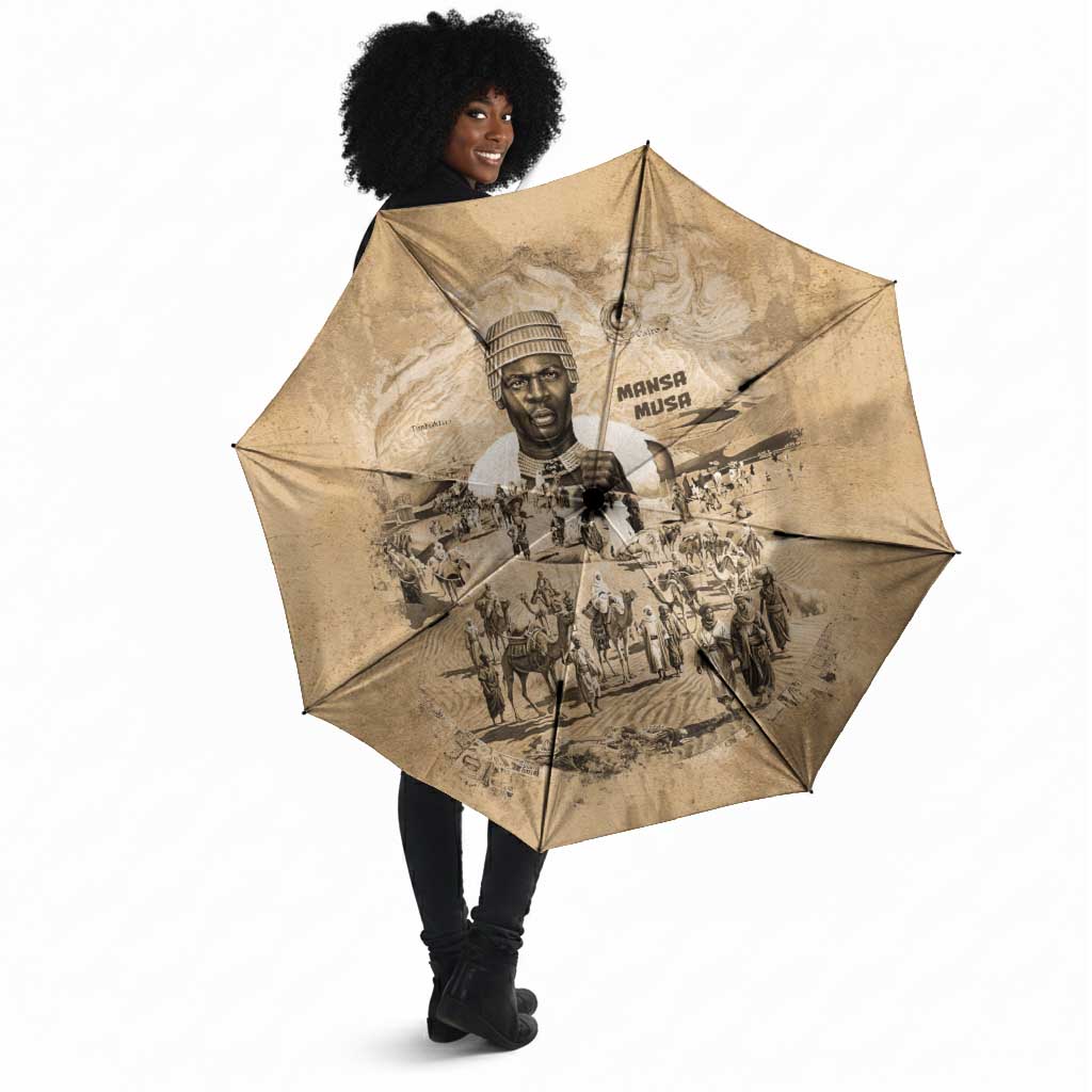 Mansa Musa Umbrella Sepia Map Historic Pilgrimage Empire Expedition 1324 African Royalty Legacy - Wonder Print Shop