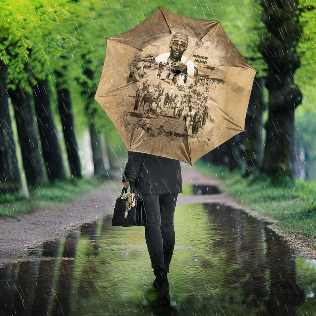 Mansa Musa Umbrella Sepia Map Historic Pilgrimage Empire Expedition 1324 African Royalty Legacy - Wonder Print Shop