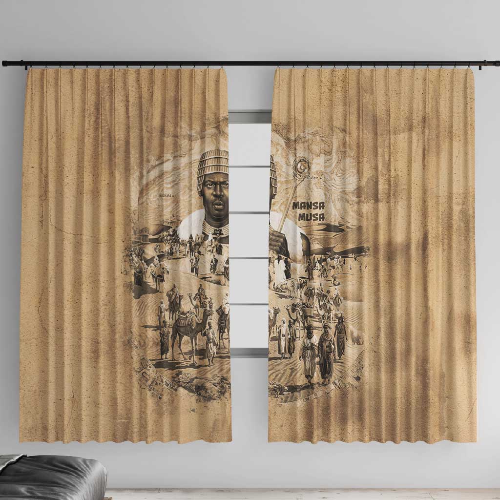 Mansa Musa Window Curtain Sepia Map Historic Pilgrimage Empire Expedition 1324 African Royalty Legacy - Wonder Print Shop