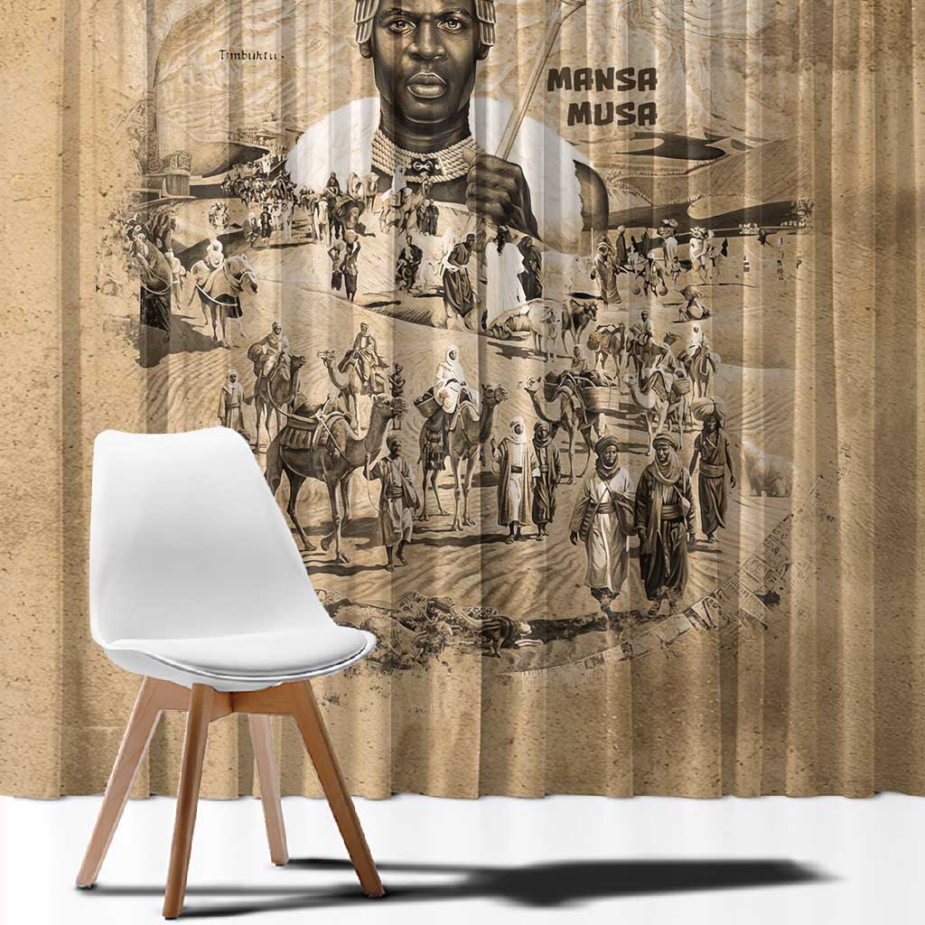 Mansa Musa Window Curtain Sepia Map Historic Pilgrimage Empire Expedition 1324 African Royalty Legacy - Wonder Print Shop
