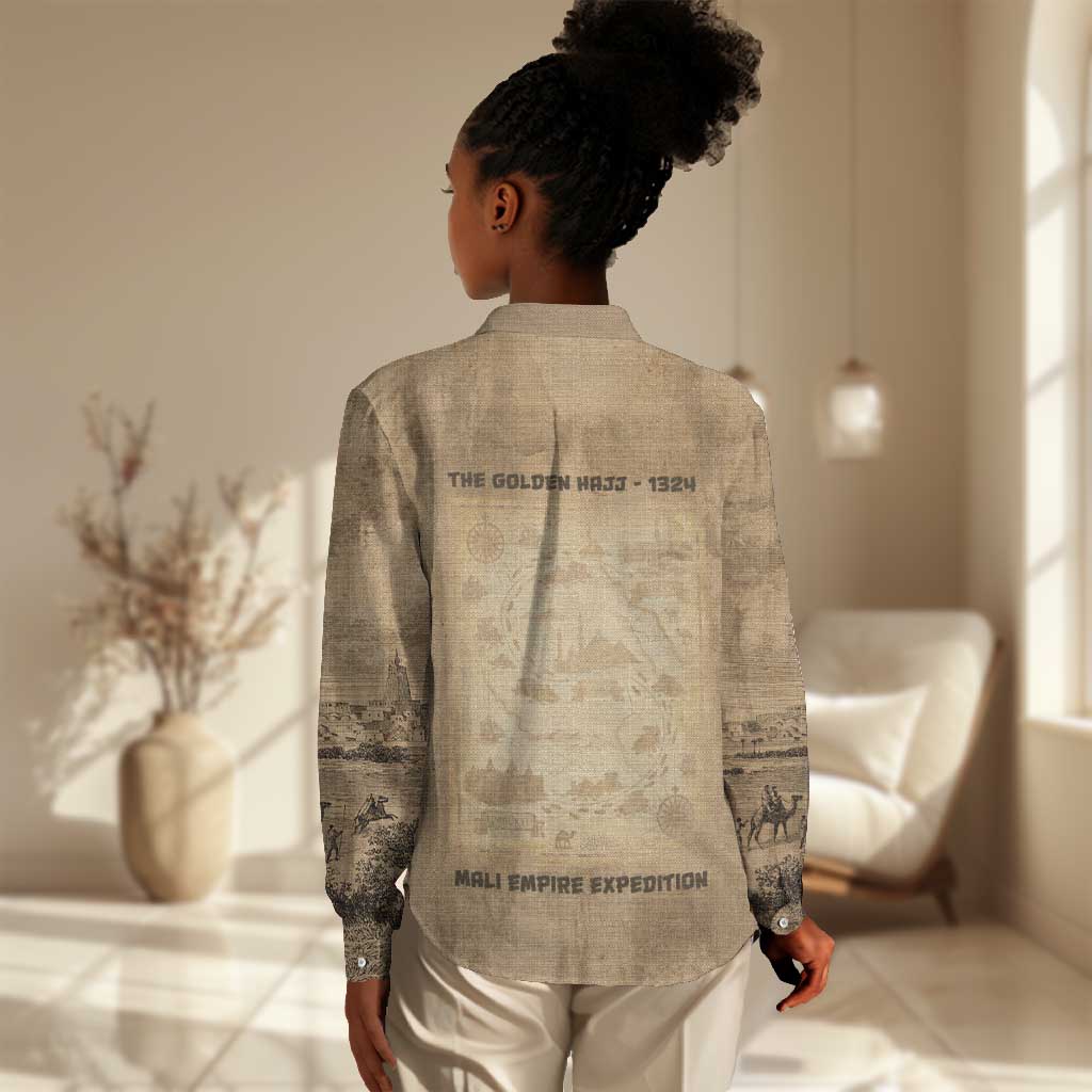 Mansa Musa Women Casual Shirt Sepia Map Historic Pilgrimage Empire Expedition 1324 African Royalty Legacy - Wonder Print Shop