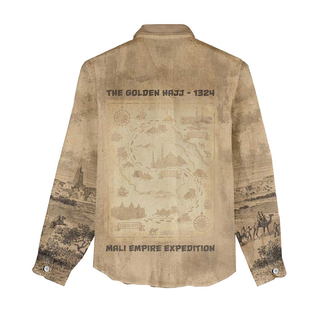 Mansa Musa Women Casual Shirt Sepia Map Historic Pilgrimage Empire Expedition 1324 African Royalty Legacy - Wonder Print Shop