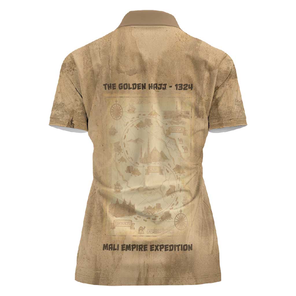 Mansa Musa Women Polo Shirt Sepia Map Historic Pilgrimage Empire Expedition 1324 African Royalty Legacy - Wonder Print Shop