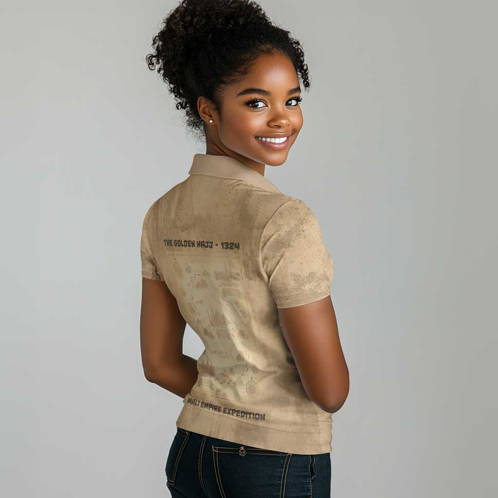 Mansa Musa Women Polo Shirt Sepia Map Historic Pilgrimage Empire Expedition 1324 African Royalty Legacy - Wonder Print Shop