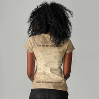 Mansa Musa Women V-Neck T-Shirt Sepia Map Historic Pilgrimage Empire Expedition 1324 African Royalty Legacy - Wonder Print Shop
