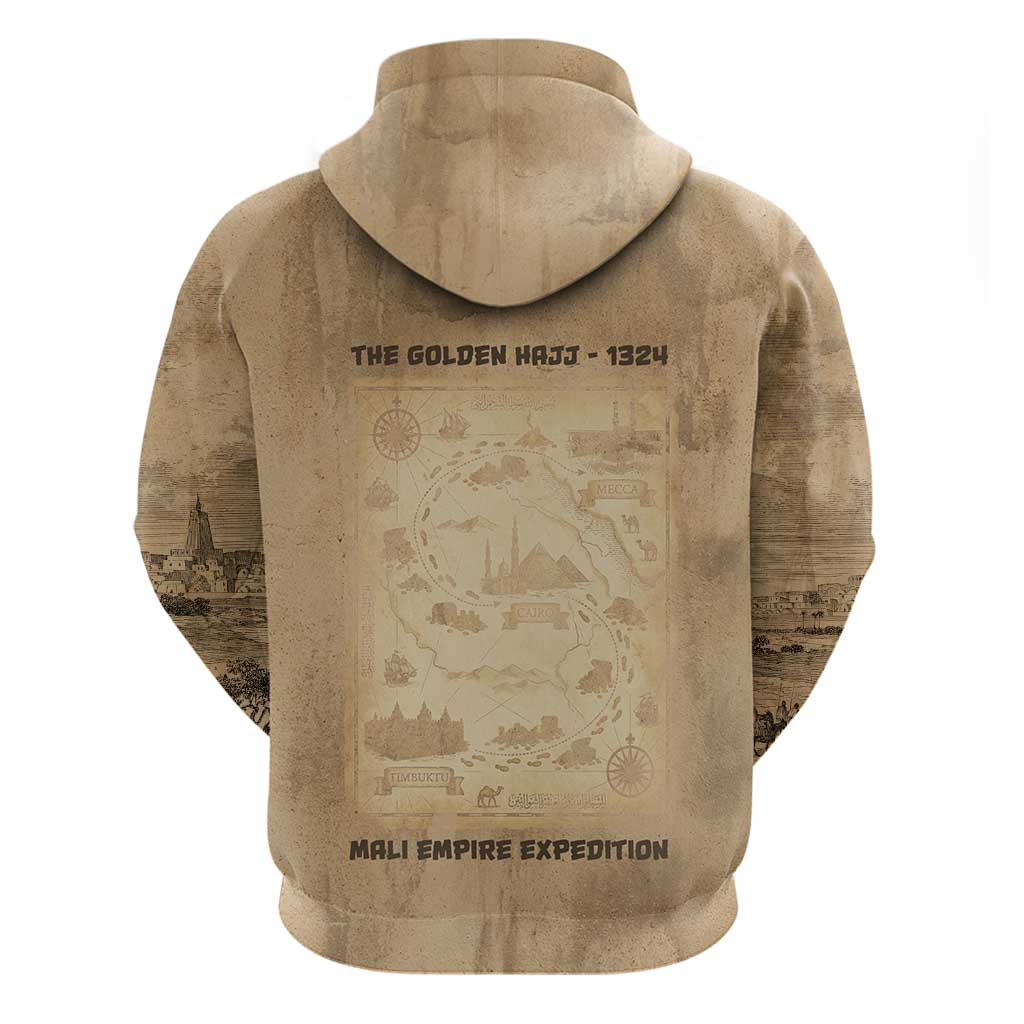 Mansa Musa Zip Hoodie Sepia Map Historic Pilgrimage Empire Expedition 1324 African Royalty Legacy - Wonder Print Shop