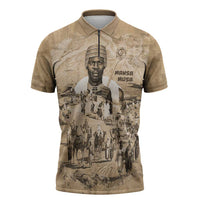Mansa Musa Zipper Polo Shirt Sepia Map Historic Pilgrimage Empire Expedition 1324 African Royalty Legacy - Wonder Print Shop