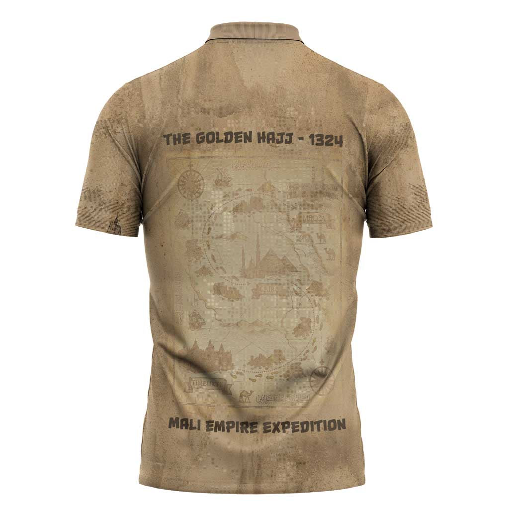 Mansa Musa Zipper Polo Shirt Sepia Map Historic Pilgrimage Empire Expedition 1324 African Royalty Legacy - Wonder Print Shop