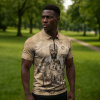 Mansa Musa Zipper Polo Shirt Sepia Map Historic Pilgrimage Empire Expedition 1324 African Royalty Legacy - Wonder Print Shop