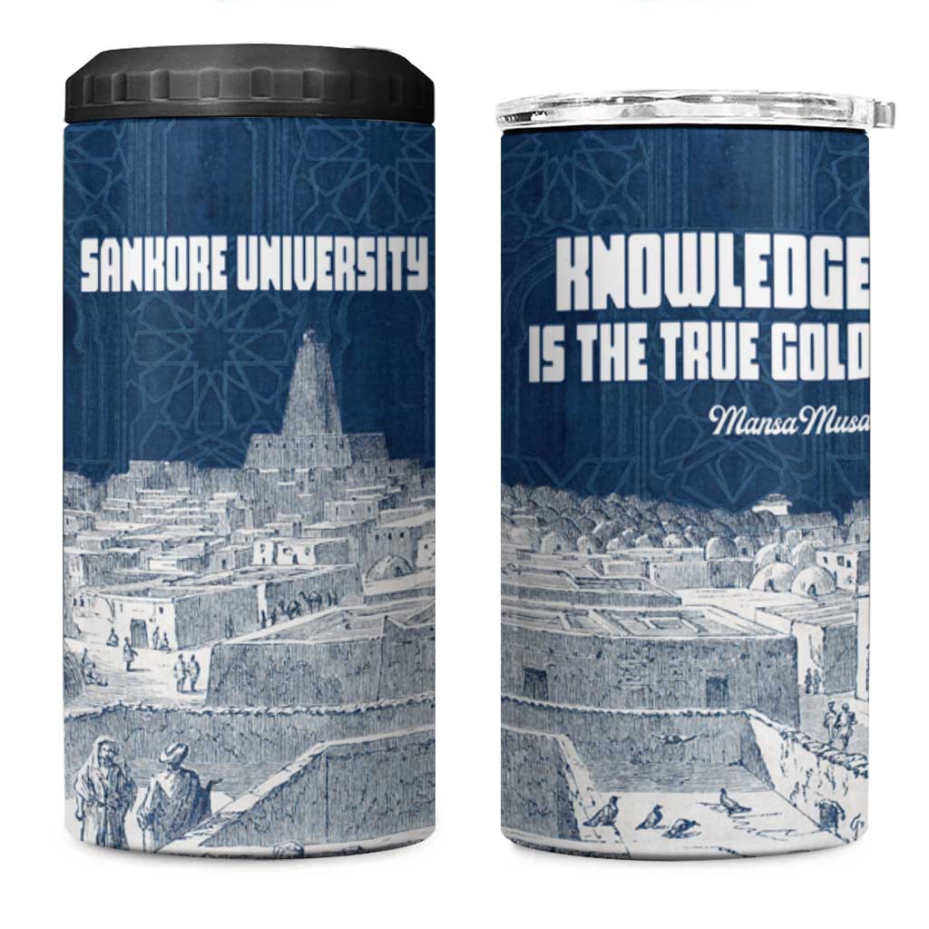 Mansa Musa Sankore University 4 in 1 Can Cooler Tumbler Knowledge is the True Gold - African Scholarly Legacy - Wonder Print Shop