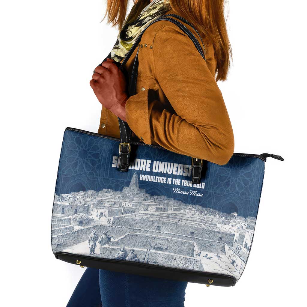 Mansa Musa Sankore University Leather Tote Bag Knowledge is the True Gold - African Scholarly Legacy - Wonder Print Shop