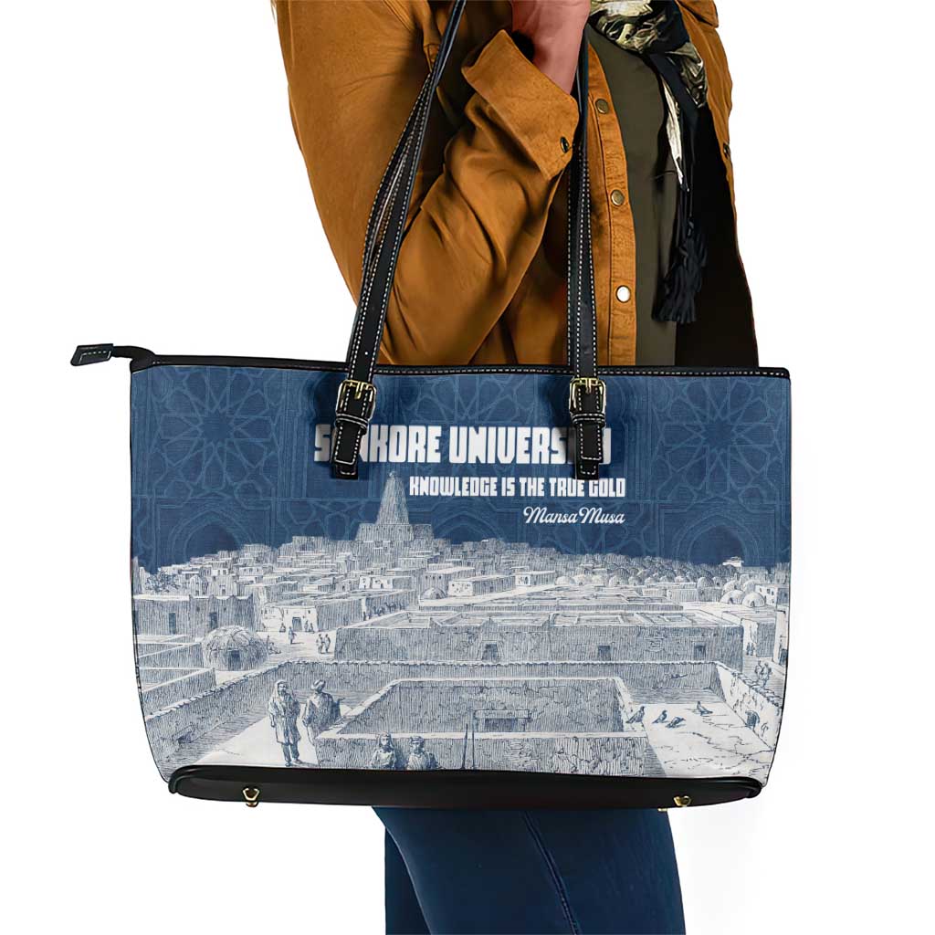 Mansa Musa Sankore University Leather Tote Bag Knowledge is the True Gold - African Scholarly Legacy - Wonder Print Shop