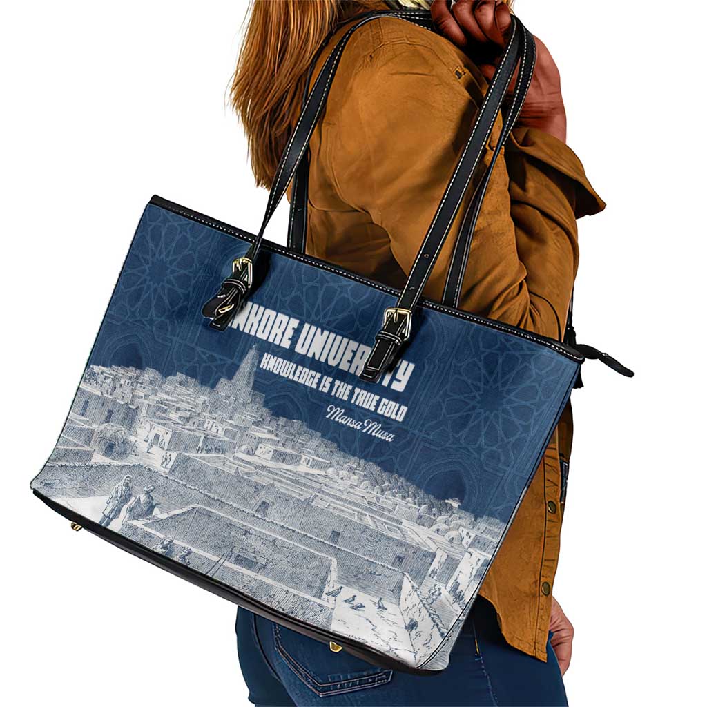Mansa Musa Sankore University Leather Tote Bag Knowledge is the True Gold - African Scholarly Legacy - Wonder Print Shop