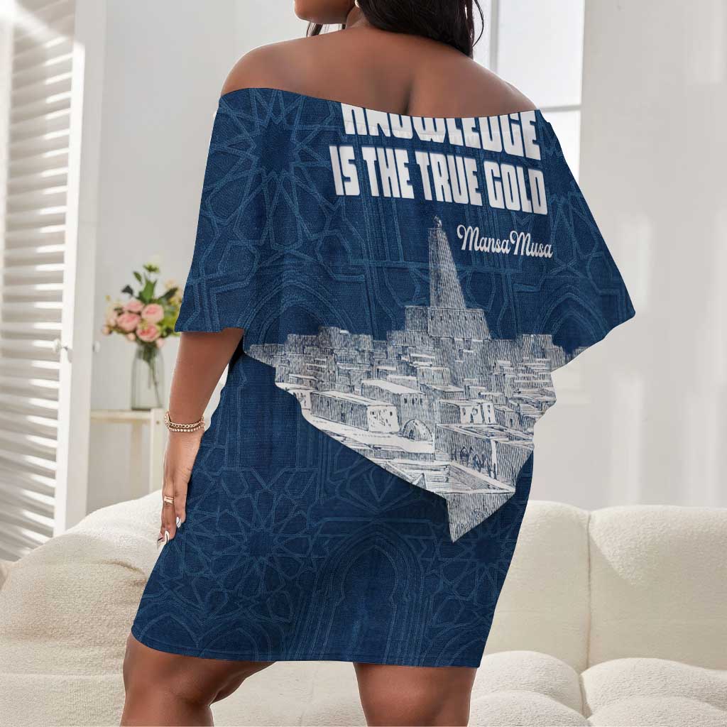 Mansa Musa Sankore University Off Shoulder Short Dress Knowledge is the True Gold - African Scholarly Legacy - Wonder Print Shop