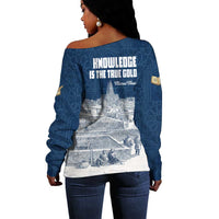 Mansa Musa Sankore University Off Shoulder Sweater Knowledge is the True Gold - African Scholarly Legacy - Wonder Print Shop