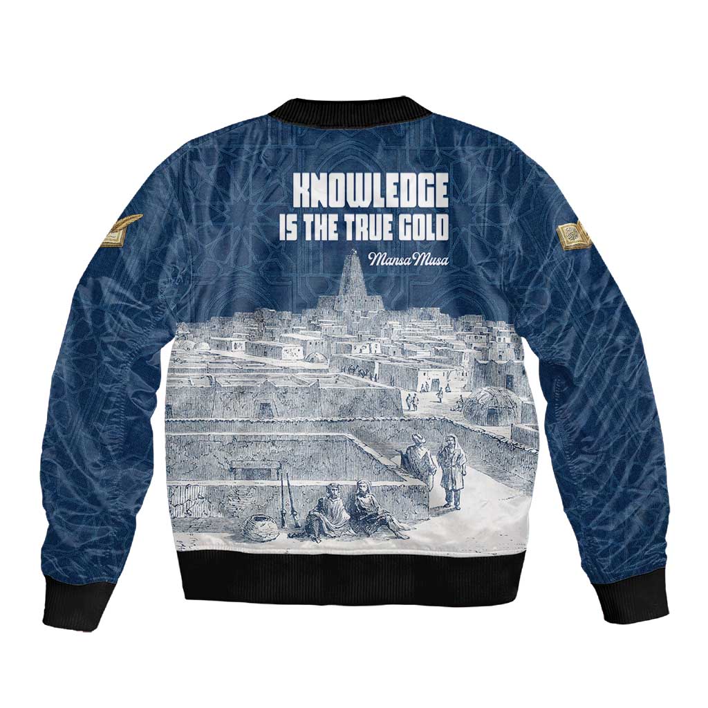 Mansa Musa Sankore University Sleeve Zip Bomber Jacket Knowledge is the True Gold - African Scholarly Legacy - Wonder Print Shop
