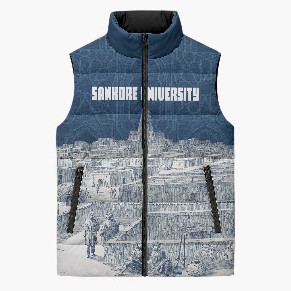 Mansa Musa Sankore University Sleeveless Puffer Jacket Knowledge is the True Gold - African Scholarly Legacy - Wonder Print Shop