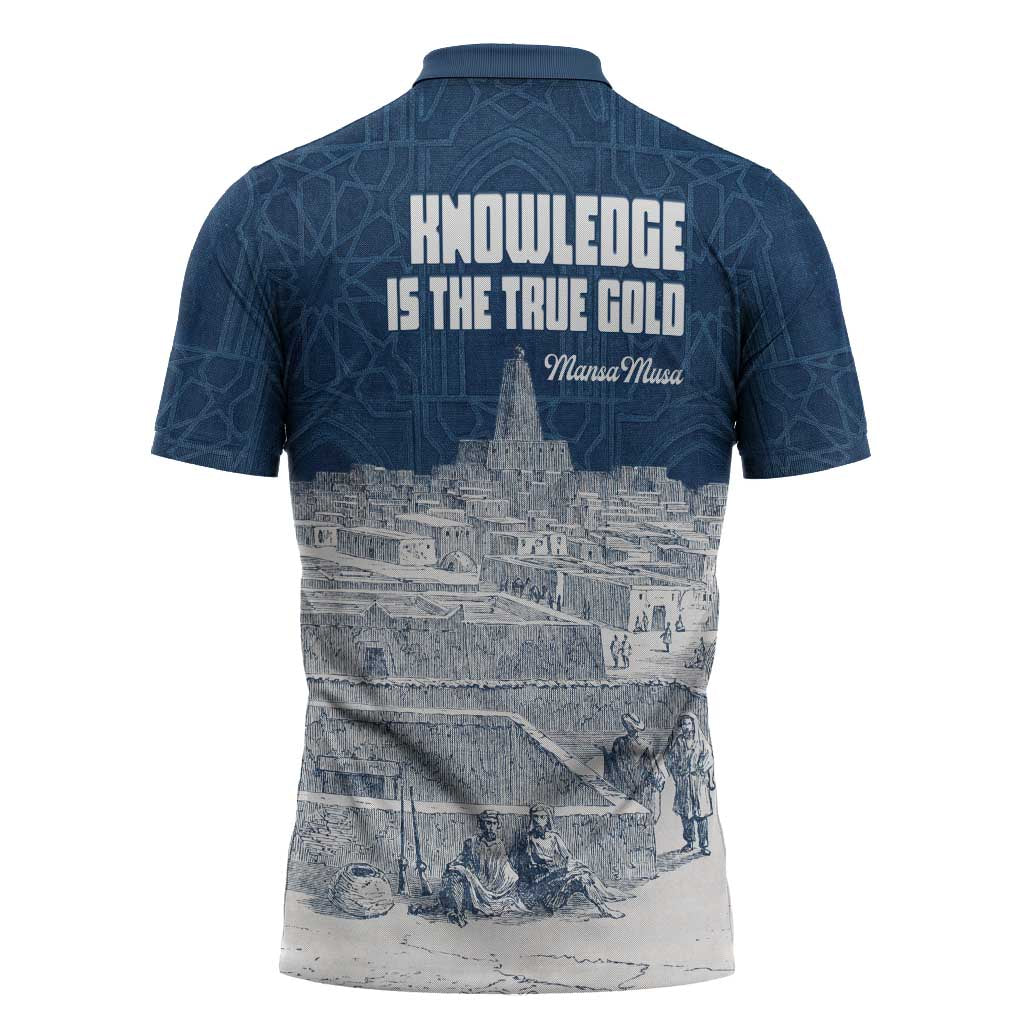 Mansa Musa Sankore University Zipper Polo Shirt Knowledge is the True Gold - African Scholarly Legacy - Wonder Print Shop