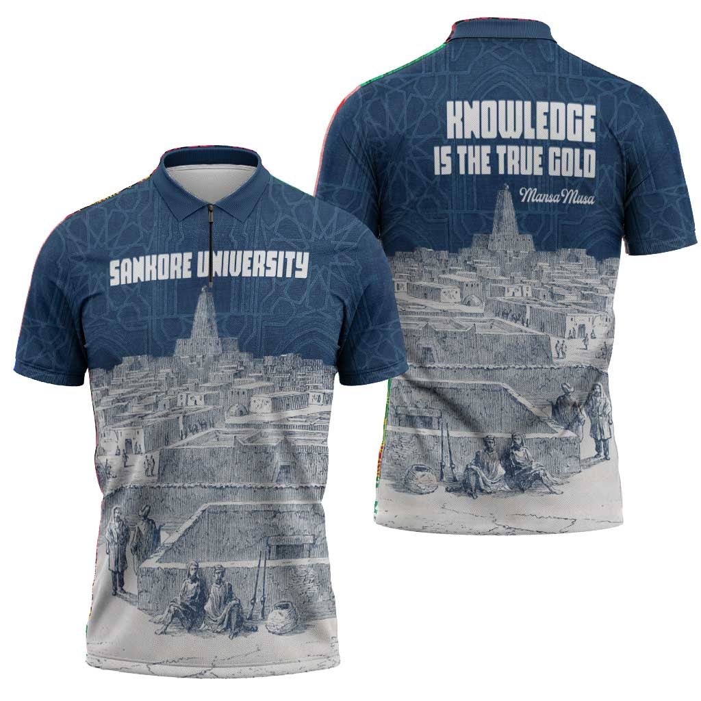 Mansa Musa Sankore University Zipper Polo Shirt Knowledge is the True Gold - African Scholarly Legacy - Wonder Print Shop