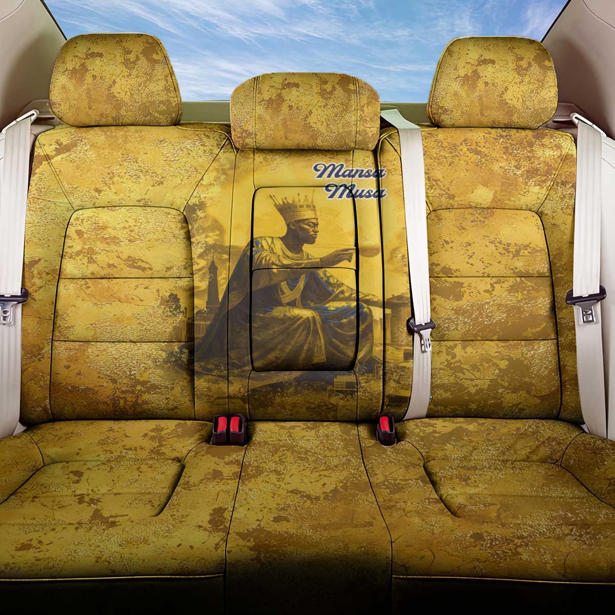 Mansa Musa Back Car Seat Cover Golden Legacy Theme Ancient Map Regal Portrait of Mali Emperor Timbuktu - Wonder Print Shop