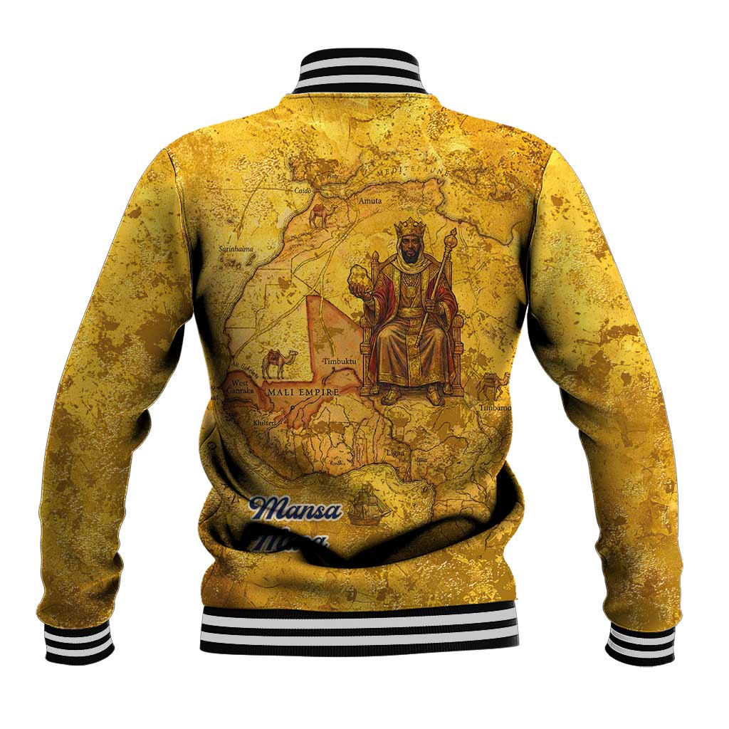 Mansa Musa Baseball Jacket Golden Legacy Theme Ancient Map Regal Portrait of Mali Emperor Timbuktu - Wonder Print Shop