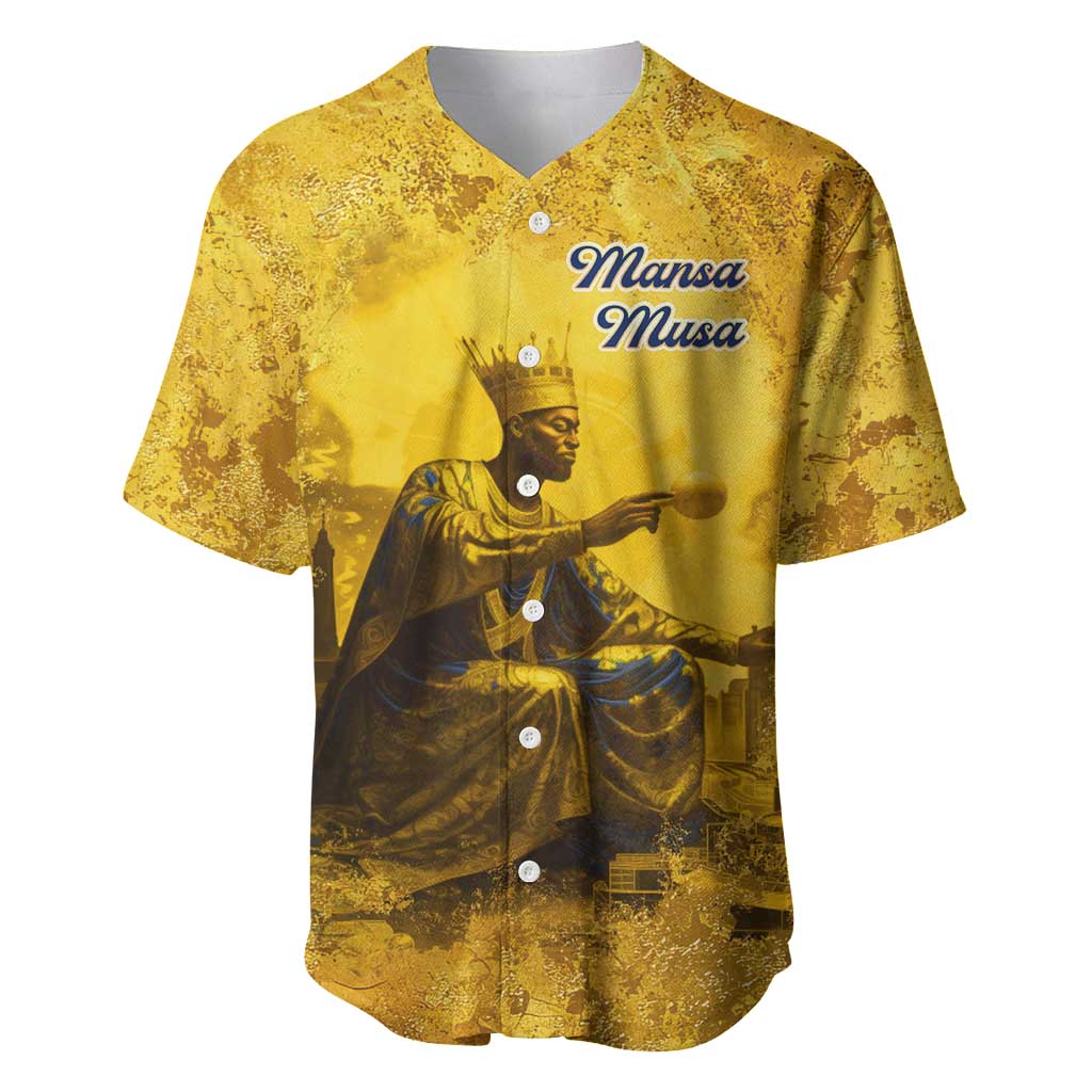 Mansa Musa Baseball Jersey Golden Legacy Theme Ancient Map Regal Portrait of Mali Emperor Timbuktu - Wonder Print Shop