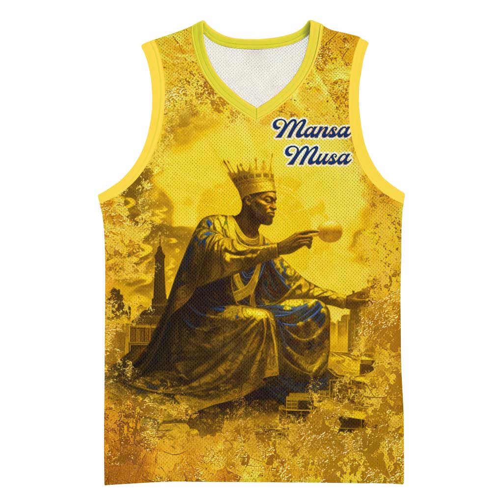 Mansa Musa Basketball Jersey Golden Legacy Theme Ancient Map Regal Portrait of Mali Emperor Timbuktu - Wonder Print Shop