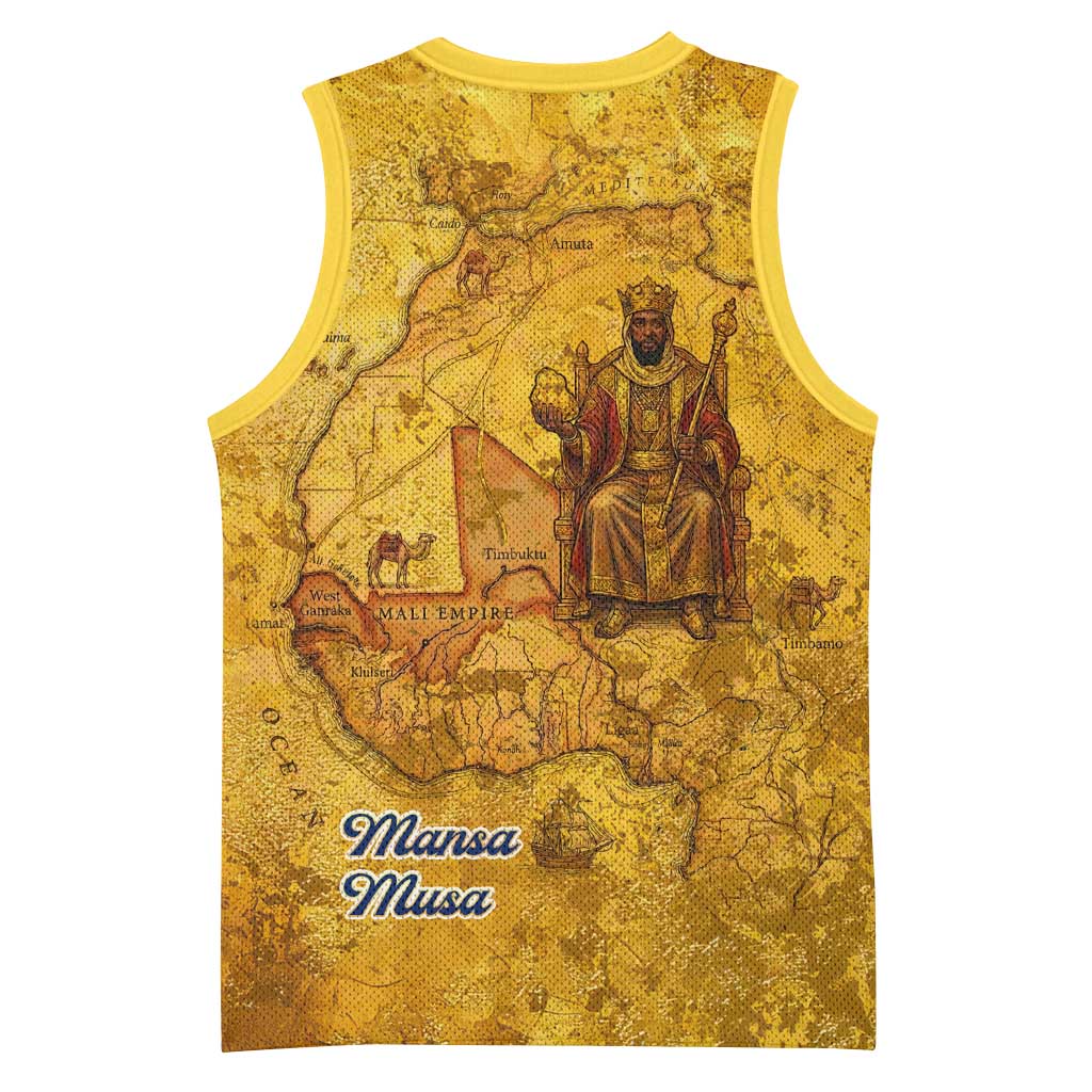 Mansa Musa Basketball Jersey Golden Legacy Theme Ancient Map Regal Portrait of Mali Emperor Timbuktu - Wonder Print Shop