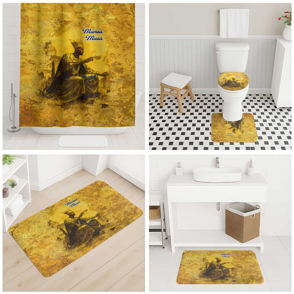 Mansa Musa Bathroom Set Golden Legacy Theme Ancient Map Regal Portrait of Mali Emperor Timbuktu - Wonder Print Shop