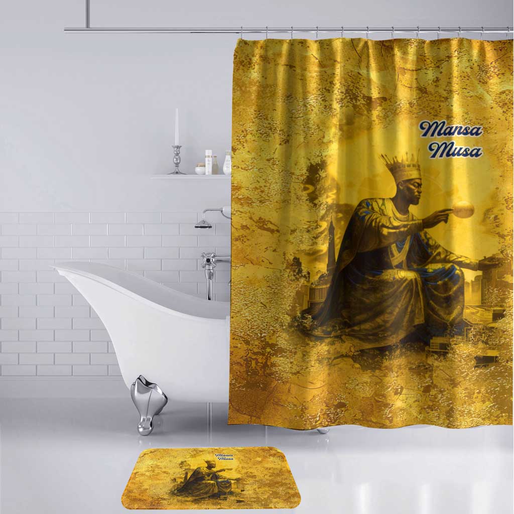 Mansa Musa Bathroom Set Golden Legacy Theme Ancient Map Regal Portrait of Mali Emperor Timbuktu - Wonder Print Shop