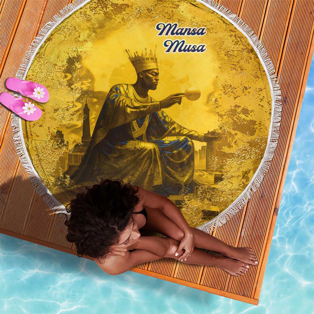 Mansa Musa Beach Blanket Golden Legacy Theme Ancient Map Regal Portrait of Mali Emperor Timbuktu - Wonder Print Shop