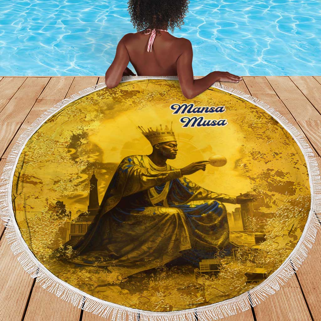 Mansa Musa Beach Blanket Golden Legacy Theme Ancient Map Regal Portrait of Mali Emperor Timbuktu - Wonder Print Shop