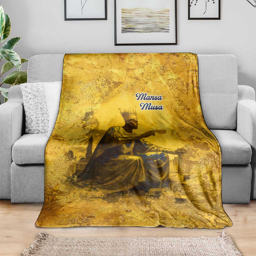 Mansa Musa Blanket Golden Legacy Theme Ancient Map Regal Portrait of Mali Emperor Timbuktu - Wonder Print Shop