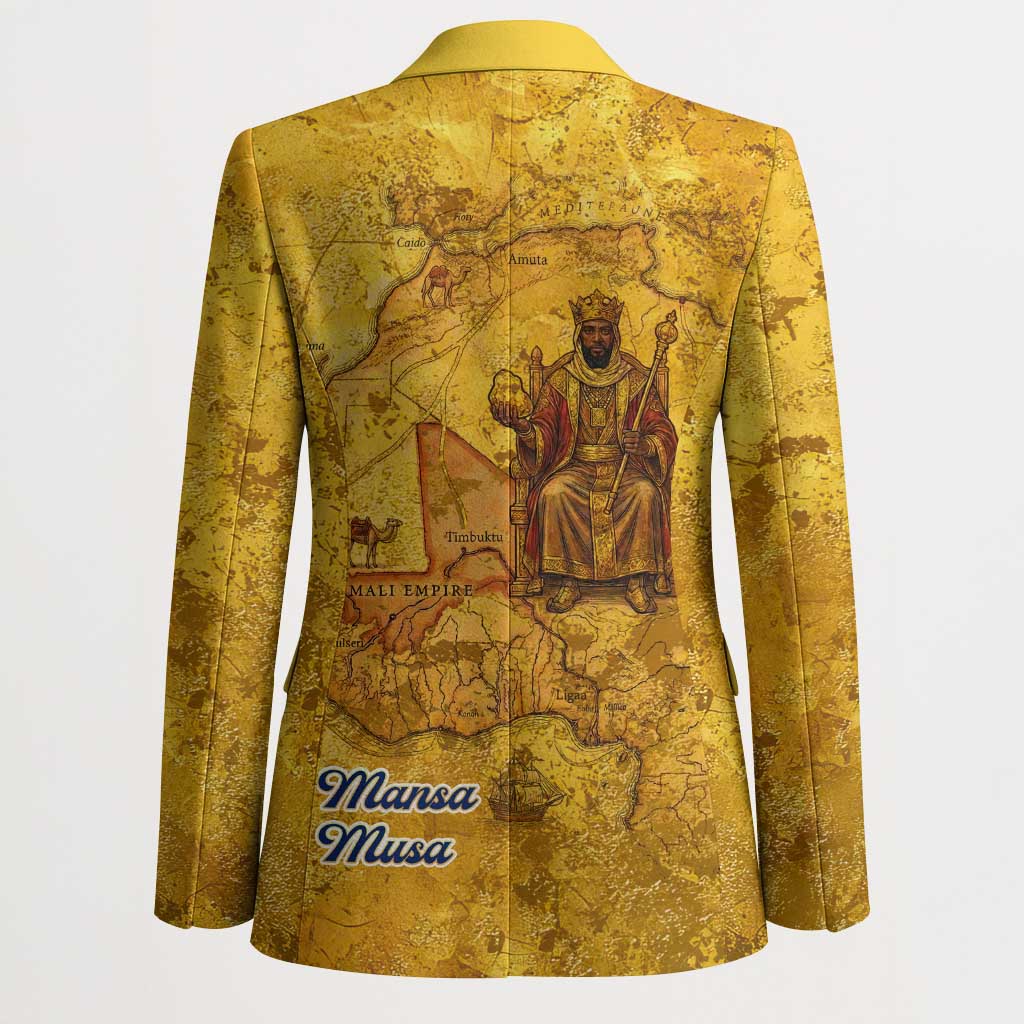 Mansa Musa Blazer Golden Legacy Theme Ancient Map Regal Portrait of Mali Emperor Timbuktu - Wonder Print Shop